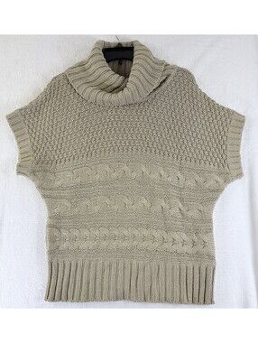 Olsen Europe Sweater 12 Cowl Neck Short Sleeve Beige Cable Knit Womens